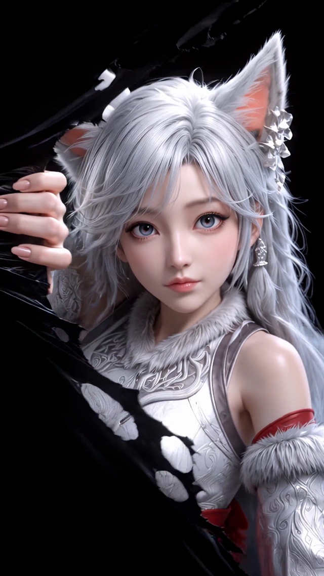 可爱狐耳少女撕开屏幕