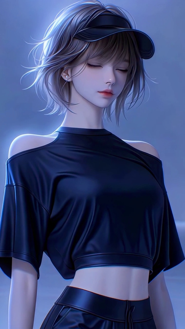 蓝调灯光下的酷飒少女