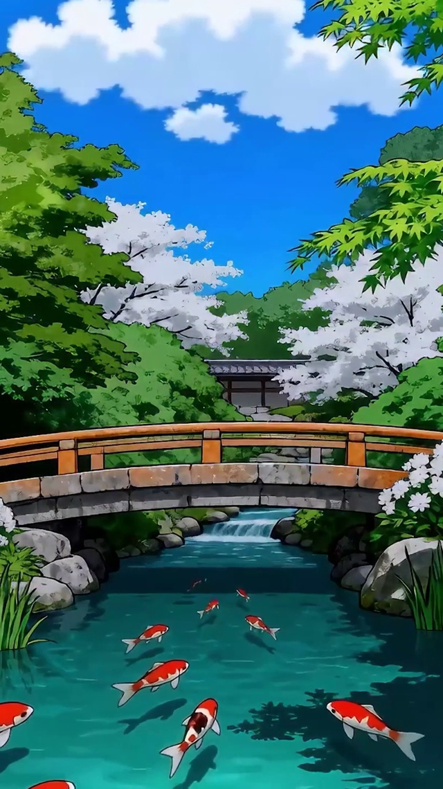 护眼白云树木河流