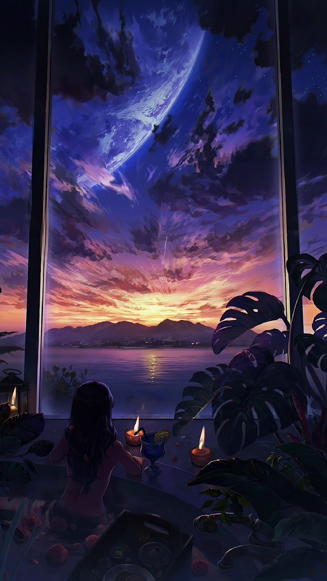 4K唯美治愈窗外晚霞夜色