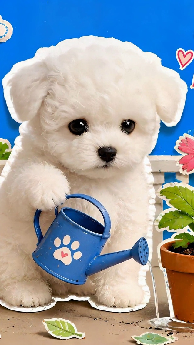快乐小园丁可爱比熊犬