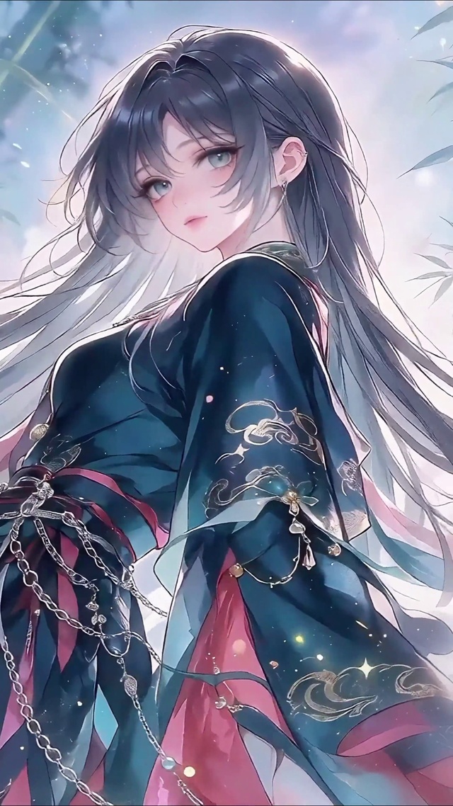 唯美氛围竹韵灯廊少女