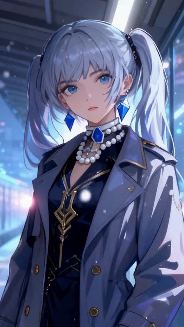 冬夜站台银发二次元美少女