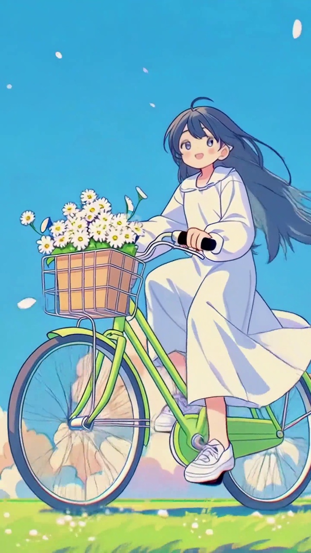 夏日晴空下的单车少女