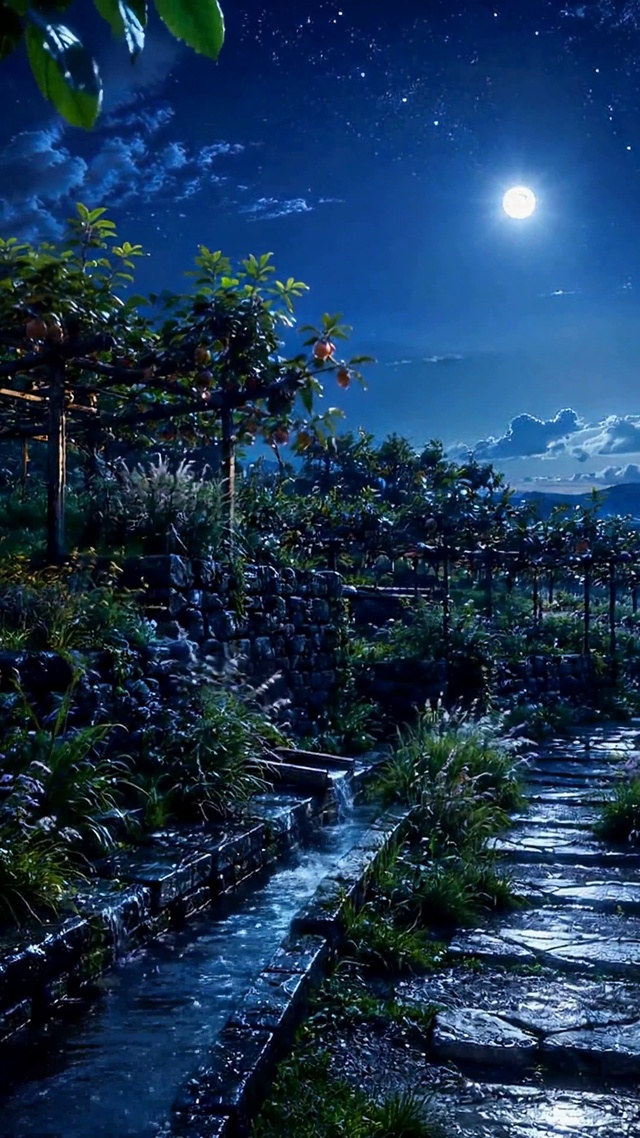 月夜星空山野田园夜景