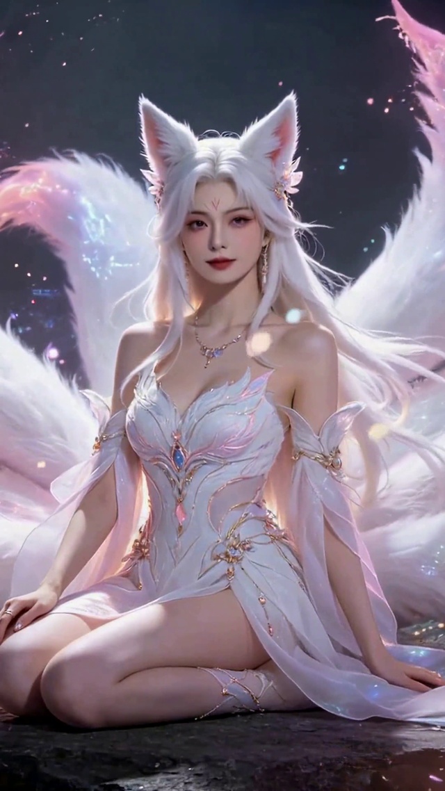 赛博风发光九尾狐美少女