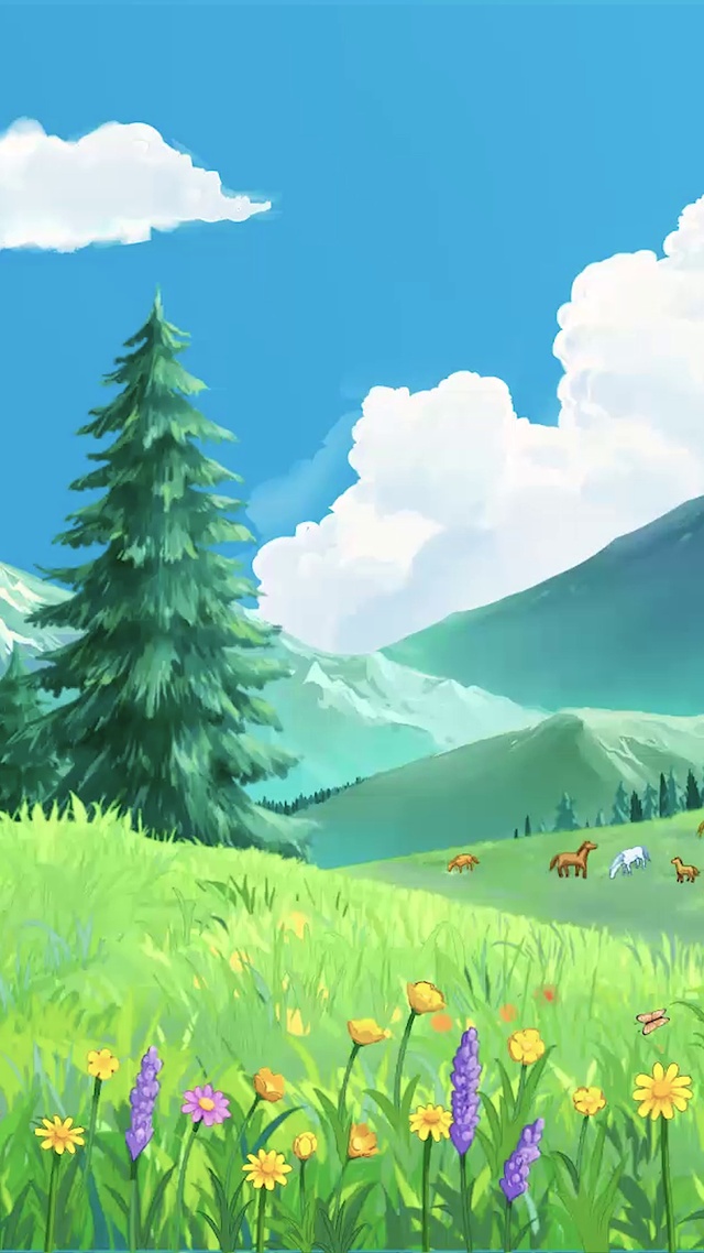 蓝天、白云、草原、森林