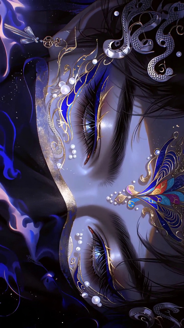 蓝金纹饰眨眼少年