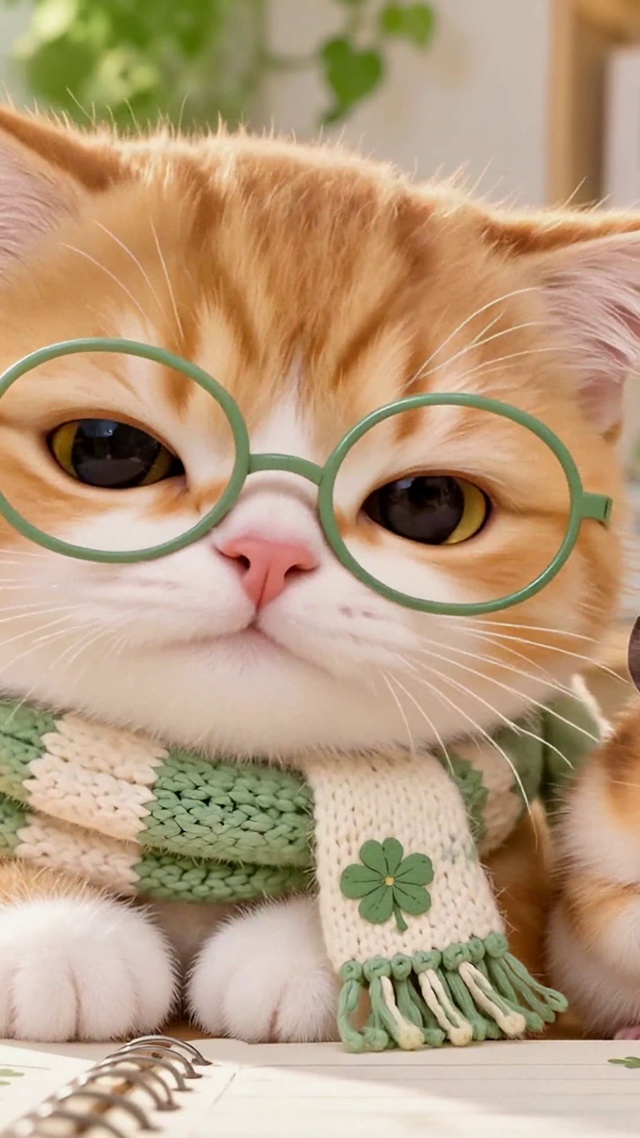 温馨书桌可爱橘猫与仓鼠