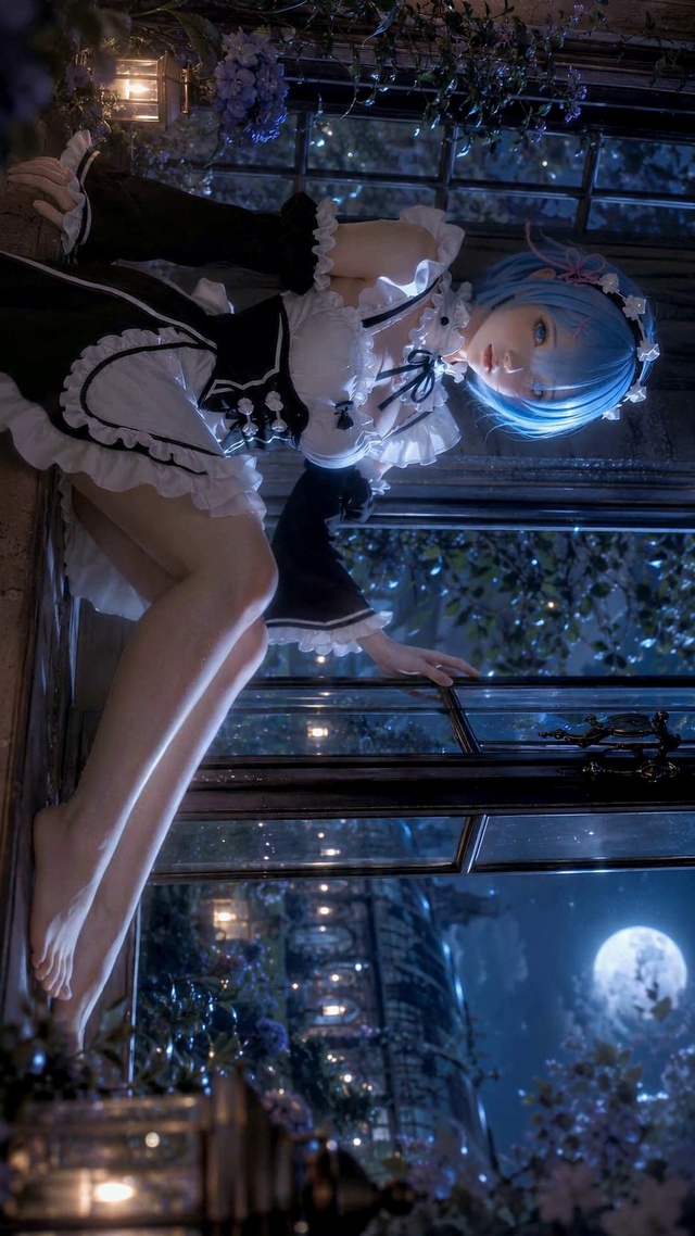 月夜窗边的女仆雷姆