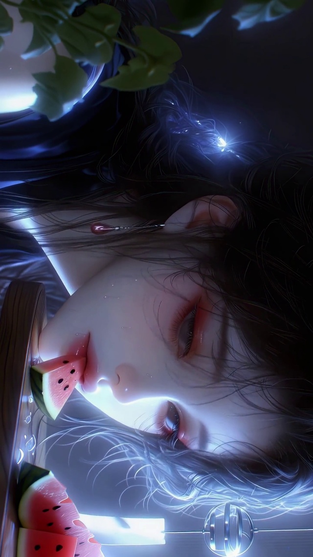 蓝调氛围感吃瓜美少女