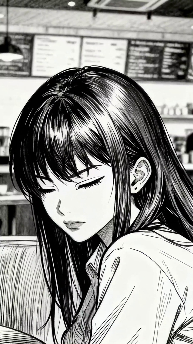 黑白咖啡女孩