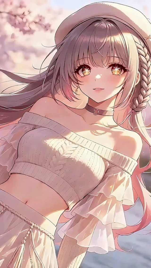 樱花树下的粉发少女