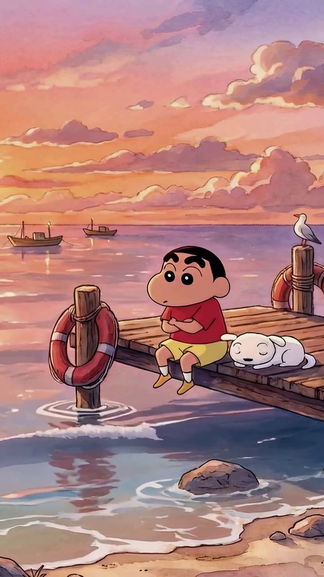 黄昏海边的蜡笔小新