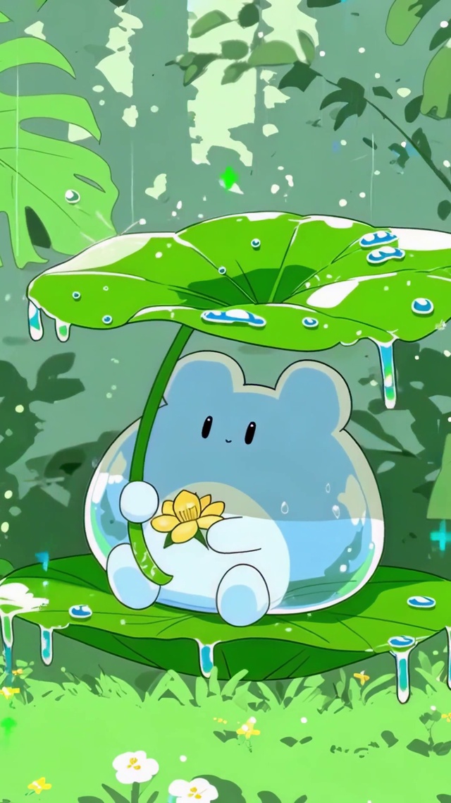 荷叶伞下软萌透明小熊崽