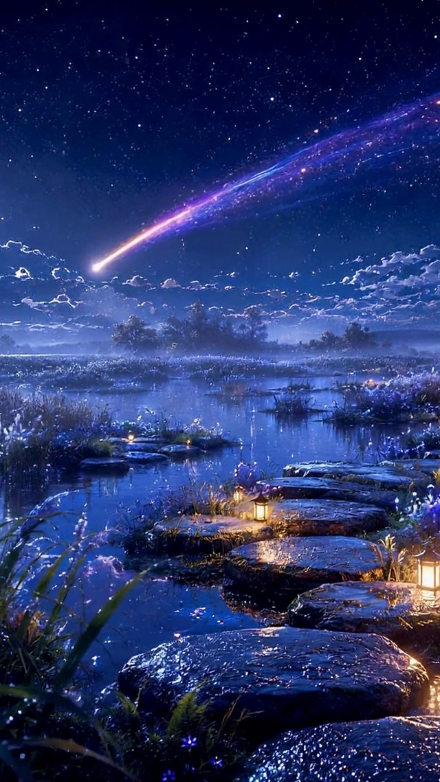 月下流星夜景