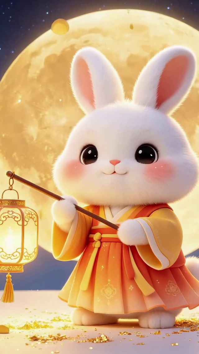 中秋可爱玉兔提灯赏月