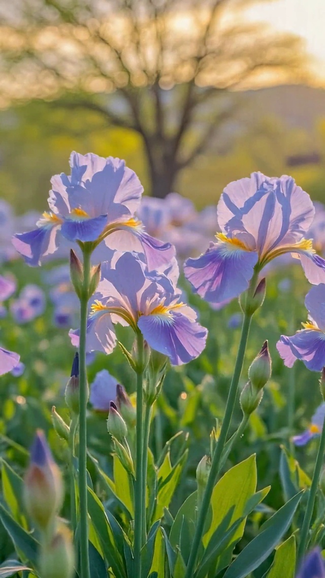 暖光鸢尾花田治愈风景