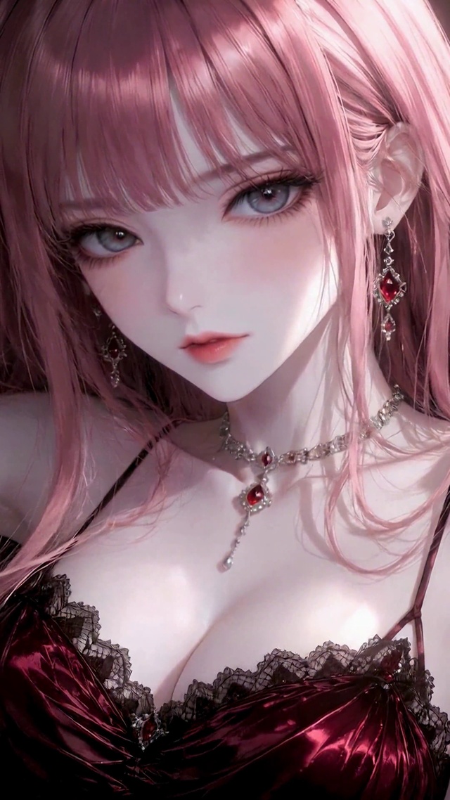 粉发红裙性感美女