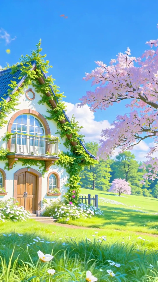 护眼蓝天下绿色小屋