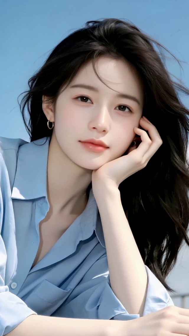 晴空下的清纯美女