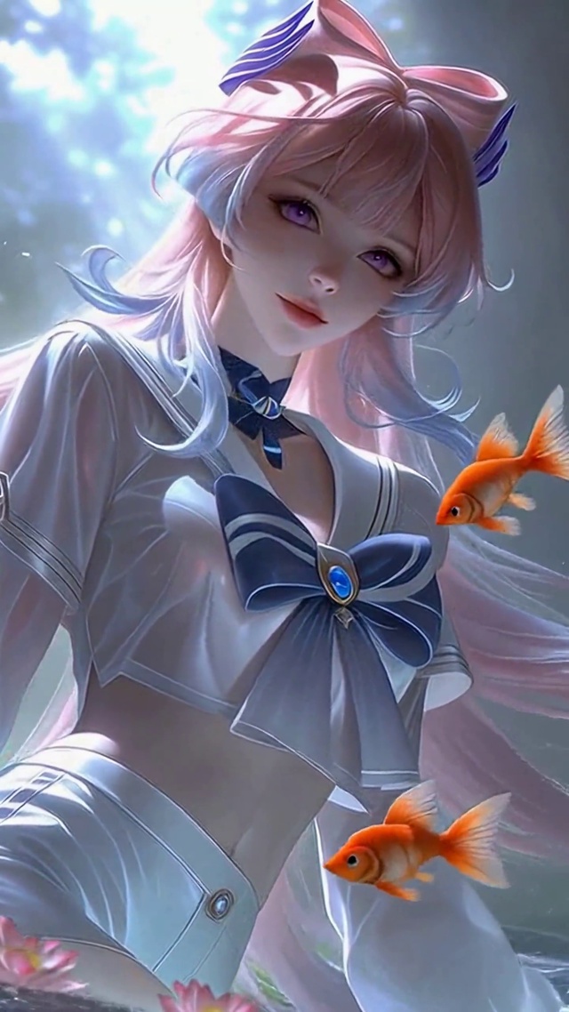 荷塘粉发二次元美少女
