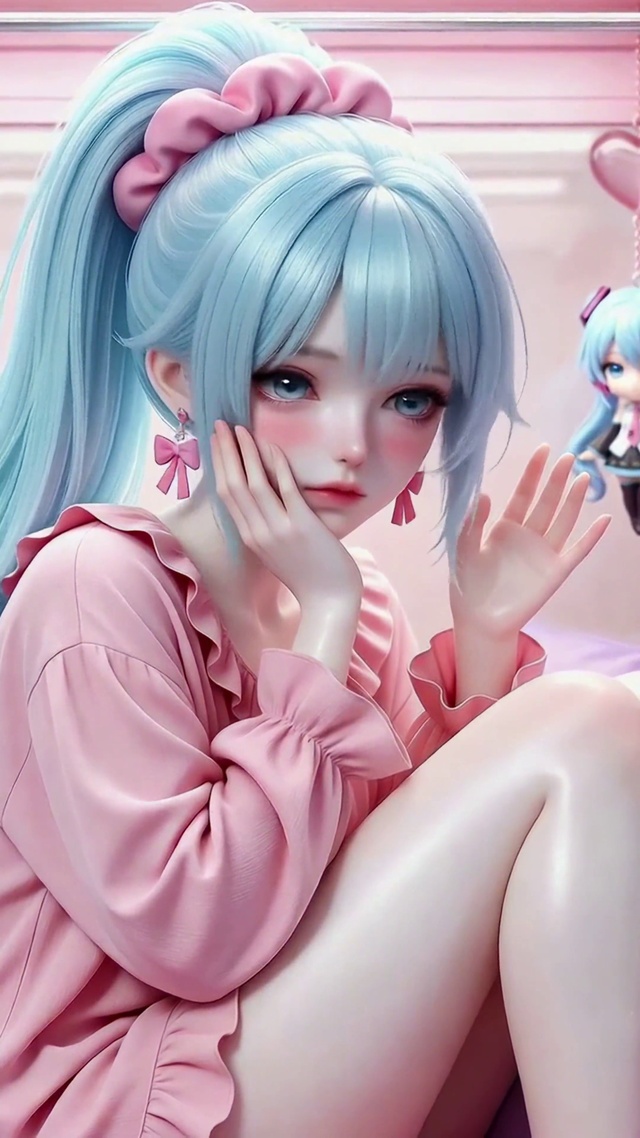 粉萌娃娃机里的初音少女