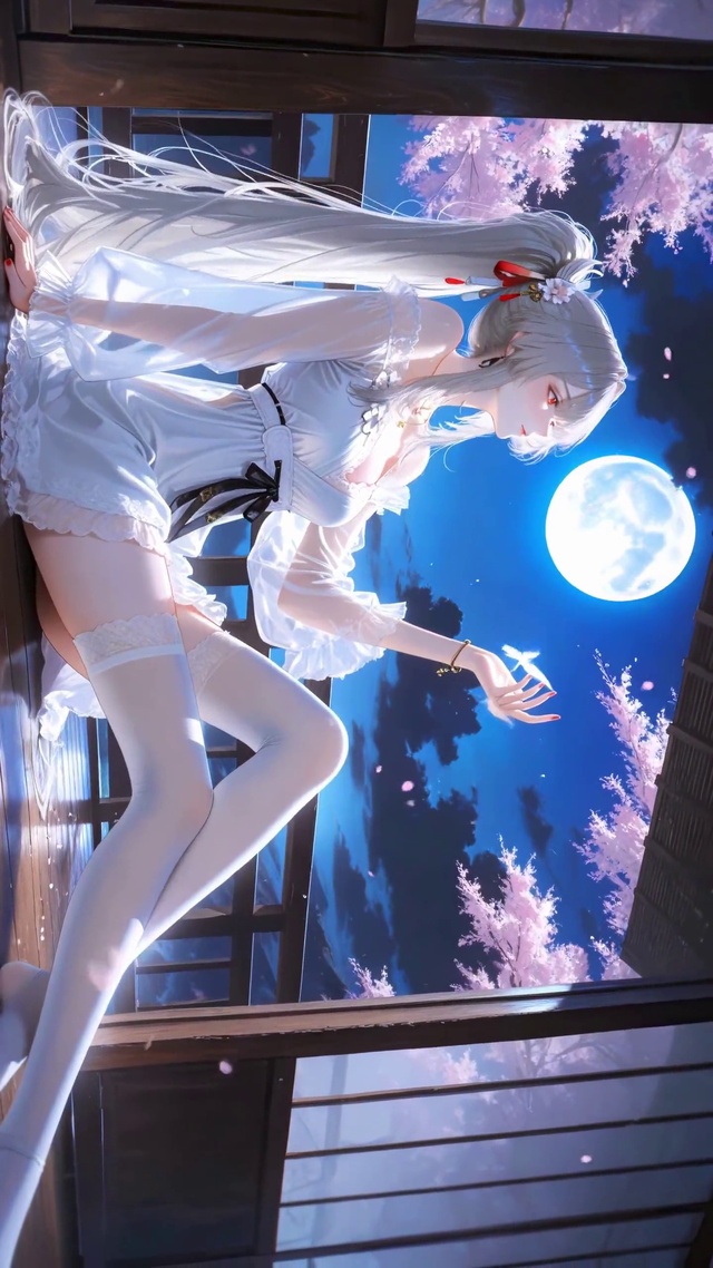 纯欲满月下的白裙少女