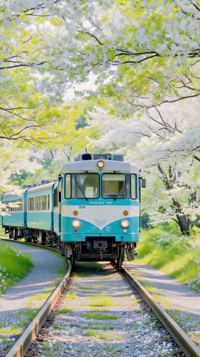 樱花隧道里的春日列车