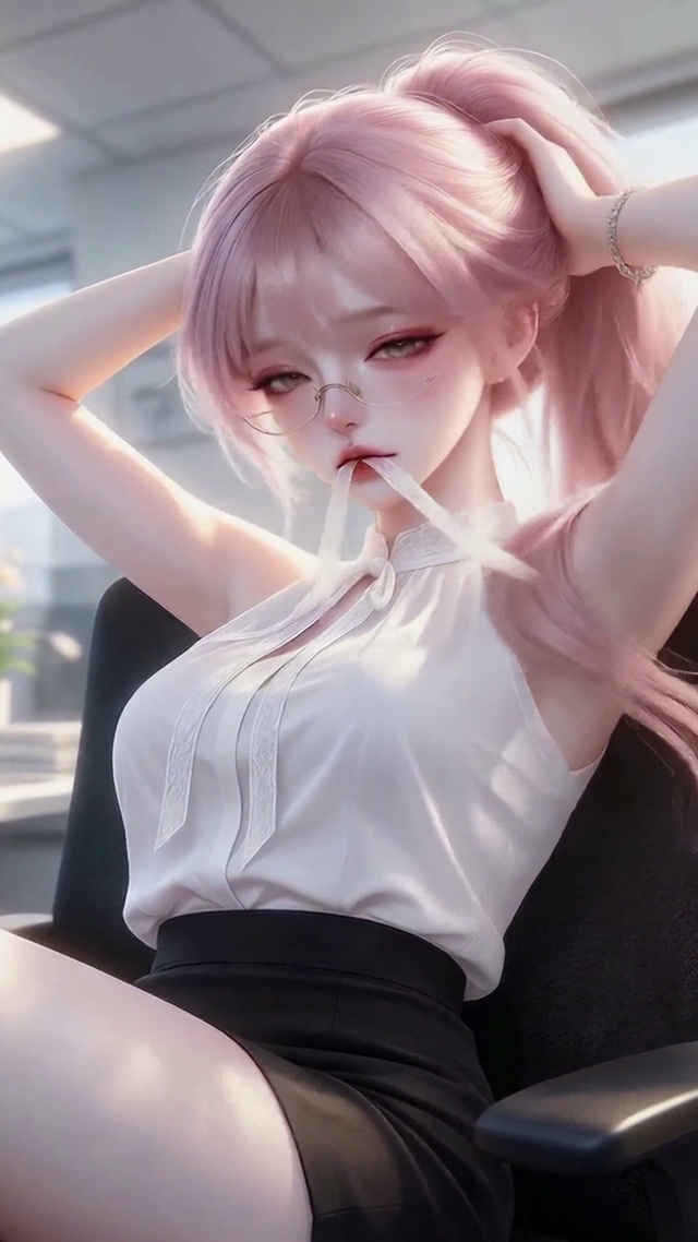 办公室粉发二次元美少女
