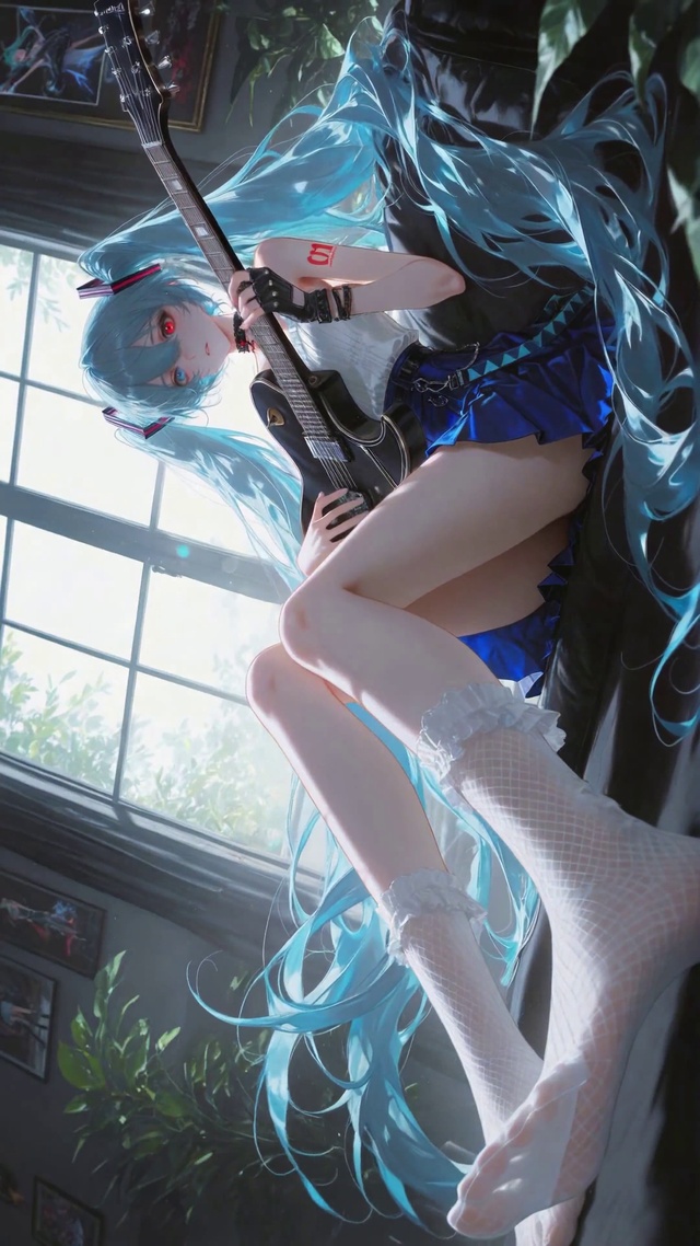 窗边弹吉他的少女miku