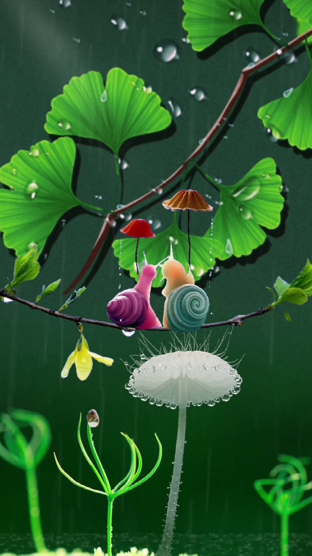 情侣蜗牛雨中情