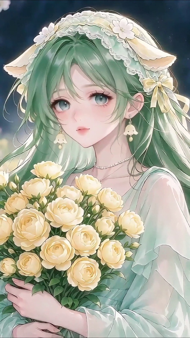 森系黄玫捧花少女