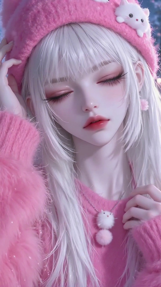 冬日车站粉色软萌美女