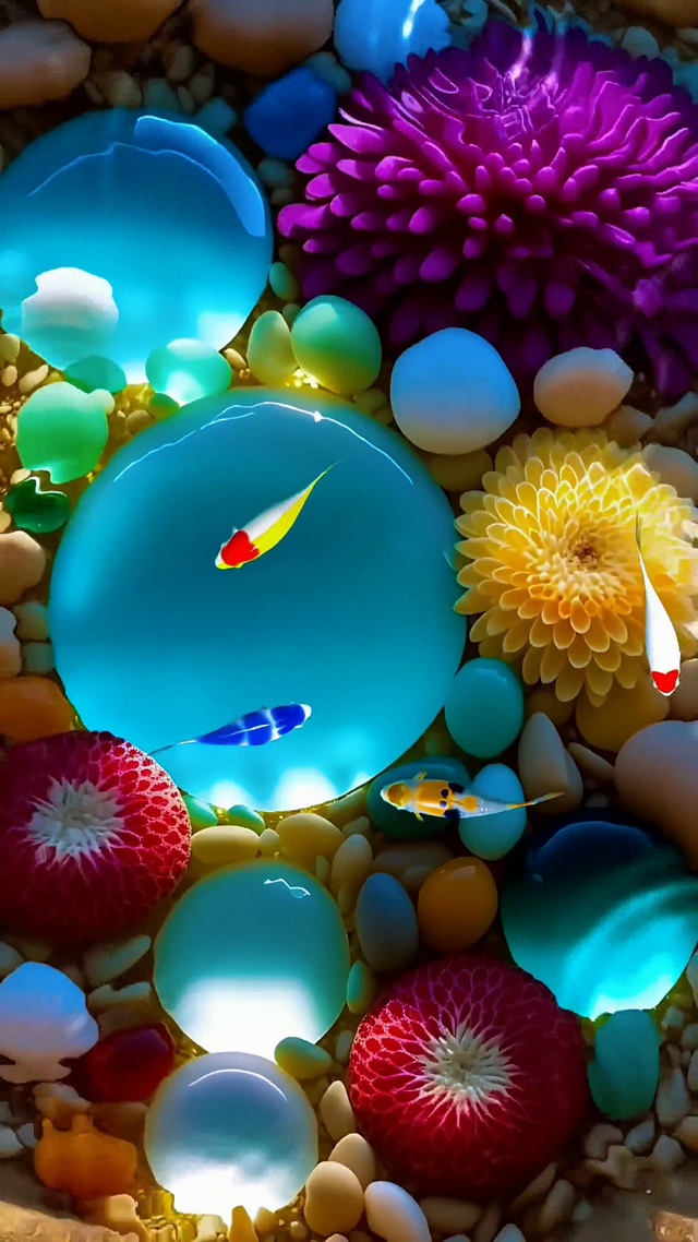 鹅卵石与鱼动态② 4k