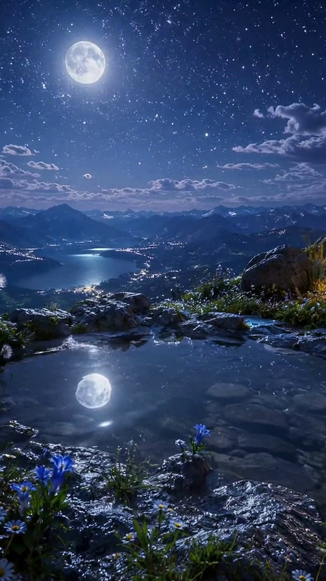 月夜山谷花海