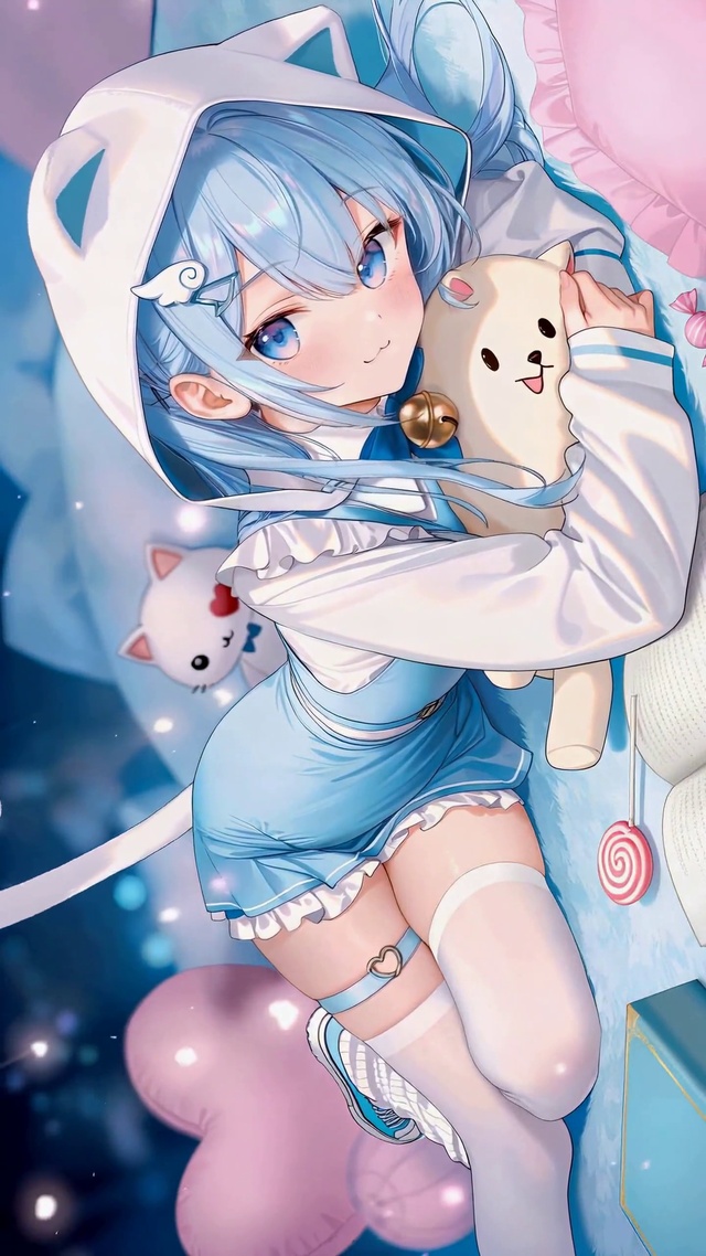 软萌蓝发猫耳二次元少女