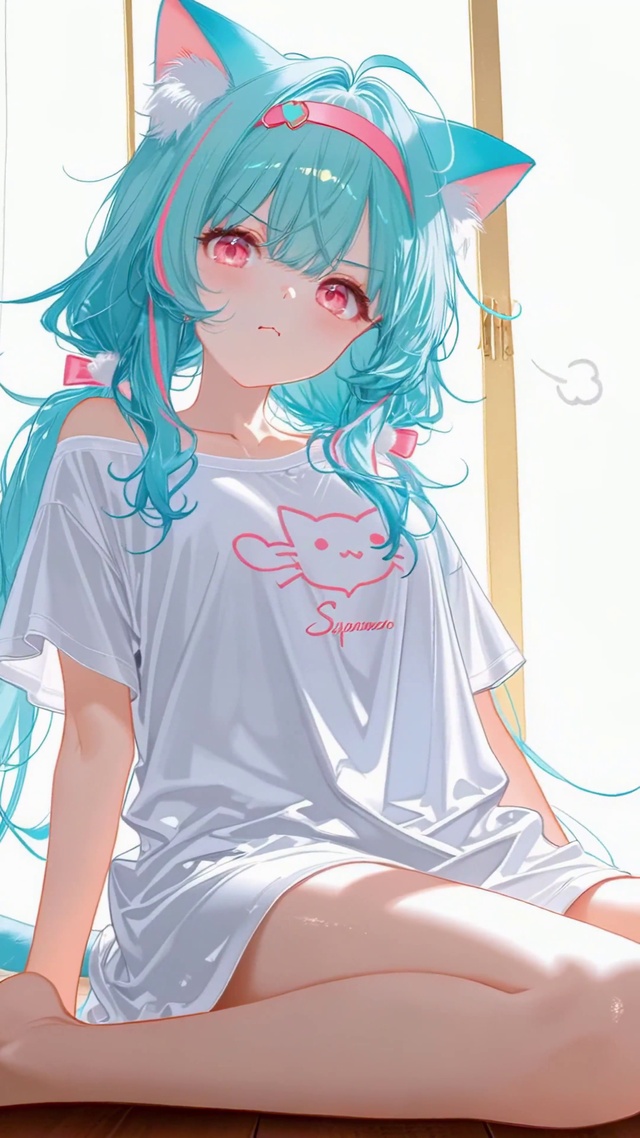 窗边的蓝发猫耳少女薄荷