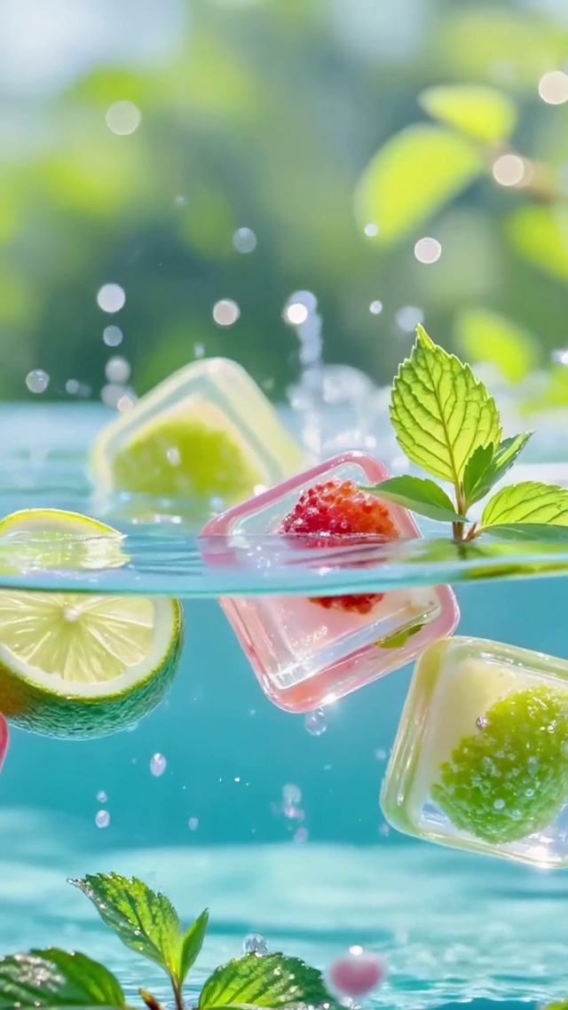 护眼水中青柠树莓冰立方