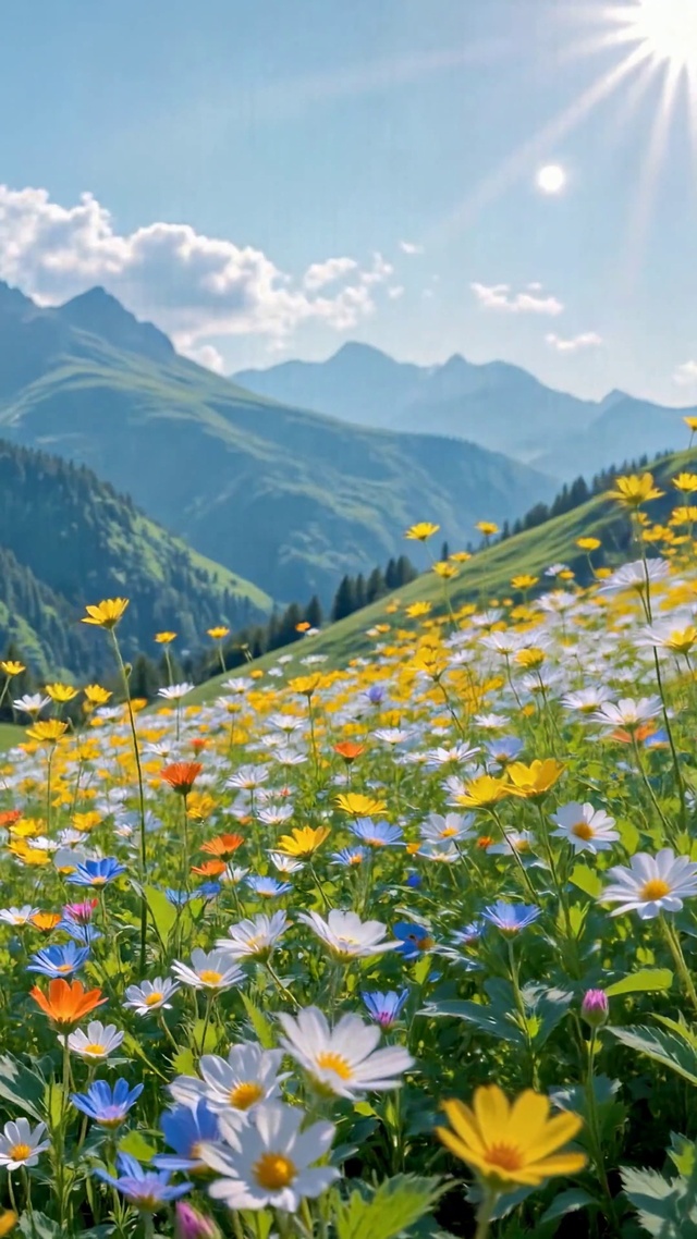 明媚山间花海治愈风景