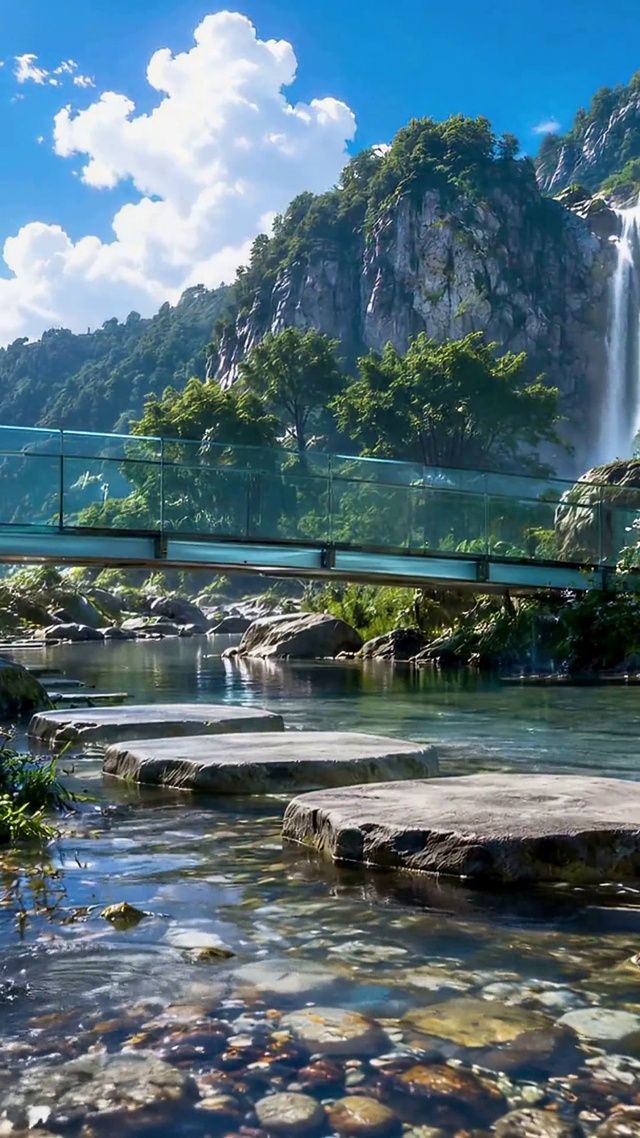 清幽山谷溪流瀑布自然风景