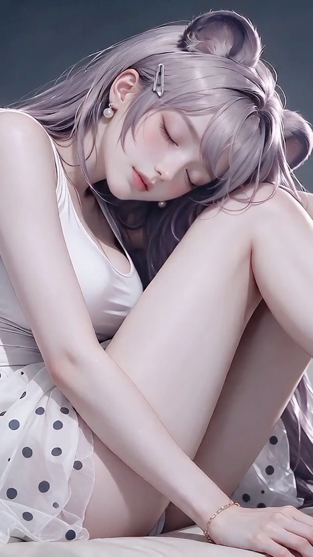 沙发上休息的熊耳少女