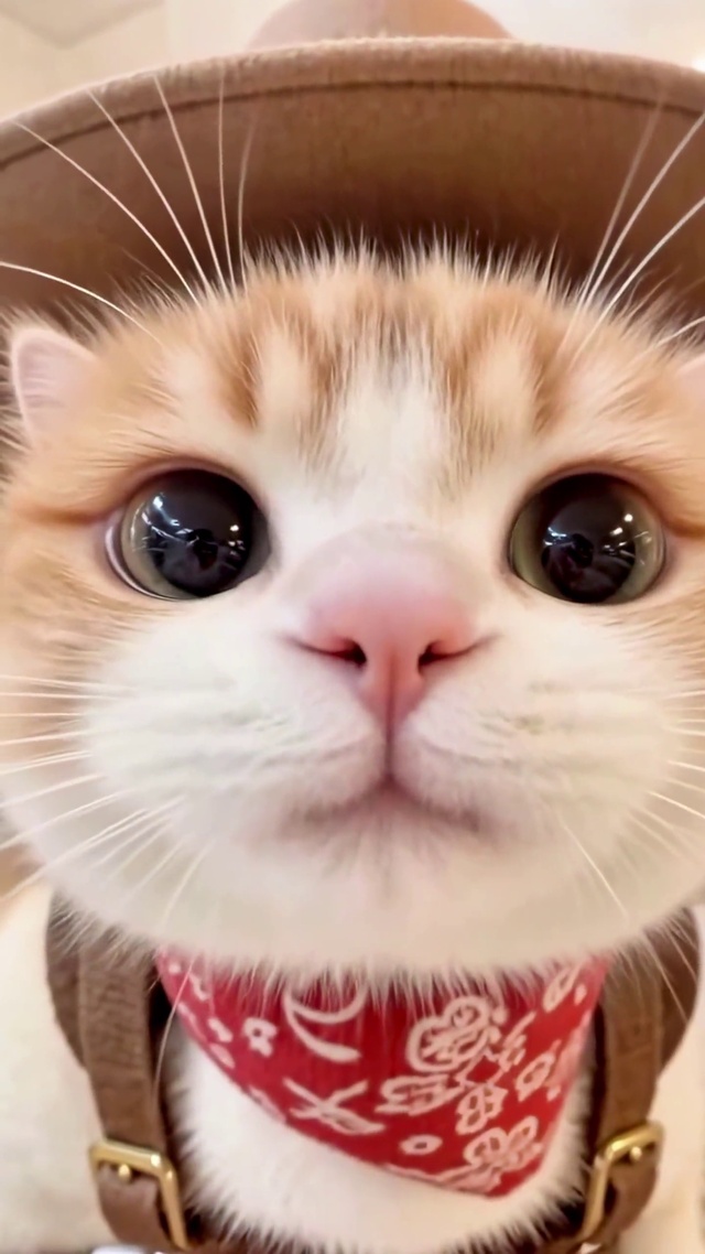 戴着牛仔帽的怼脸小橘猫