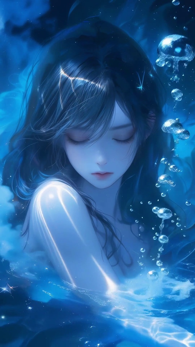 蓝色治愈朦胧感美女壁纸