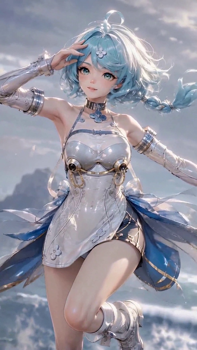 海边机甲风蓝发美少女