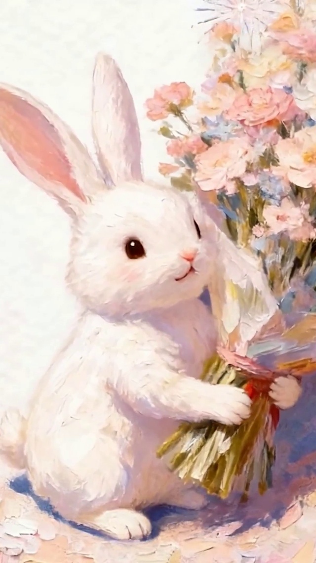 手拿鲜花兔子