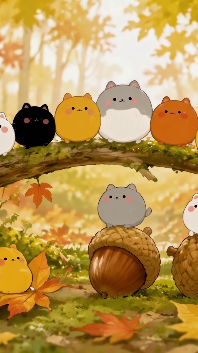 秋日森林里的可爱小猫