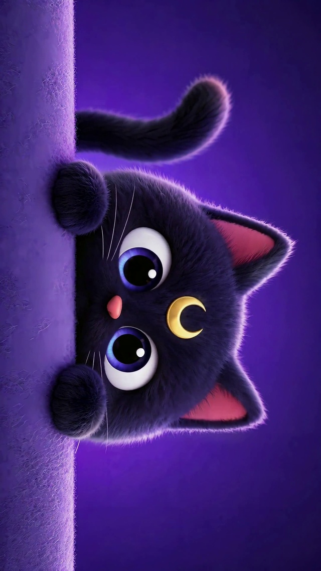 软萌毛绒新月小黑猫