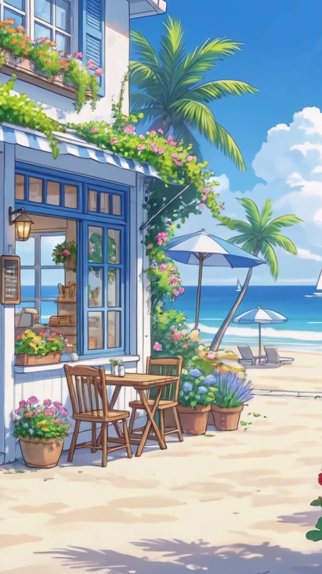 海边蓝白咖啡馆