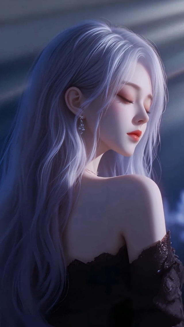 蓝调星夜银发少女